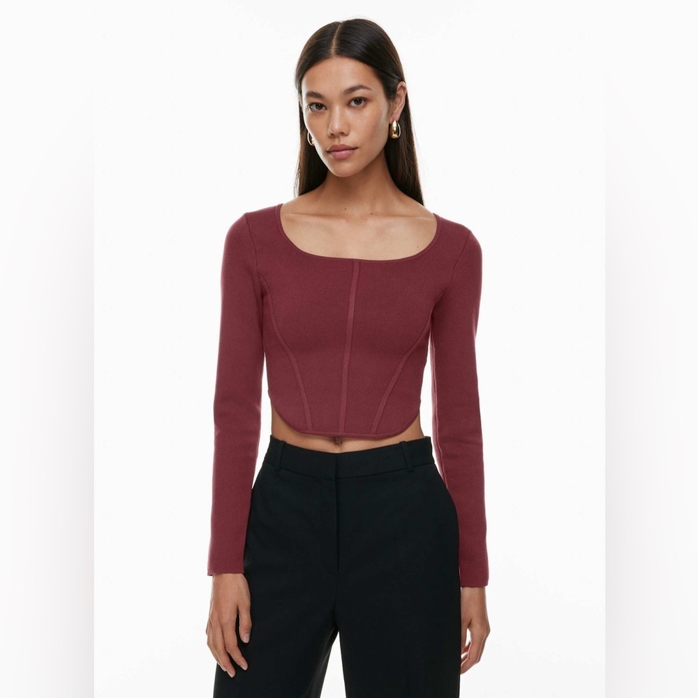 NWOT Aritzia Barbeton Cropped Squareneck Knit Bustier Longsleeve Top